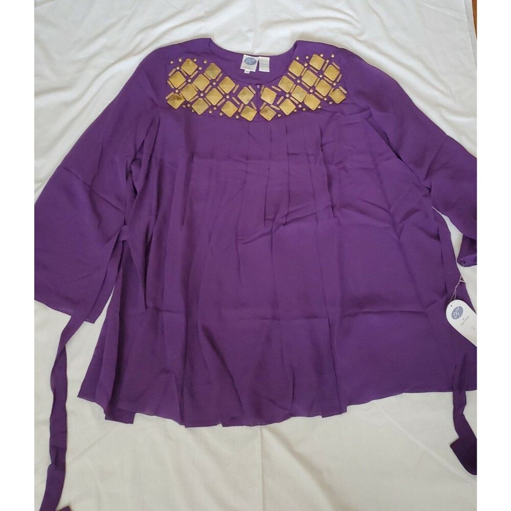 DG2 by Diane Gilman Women's long sleeve pleated metal Embellished 3X Plus Size